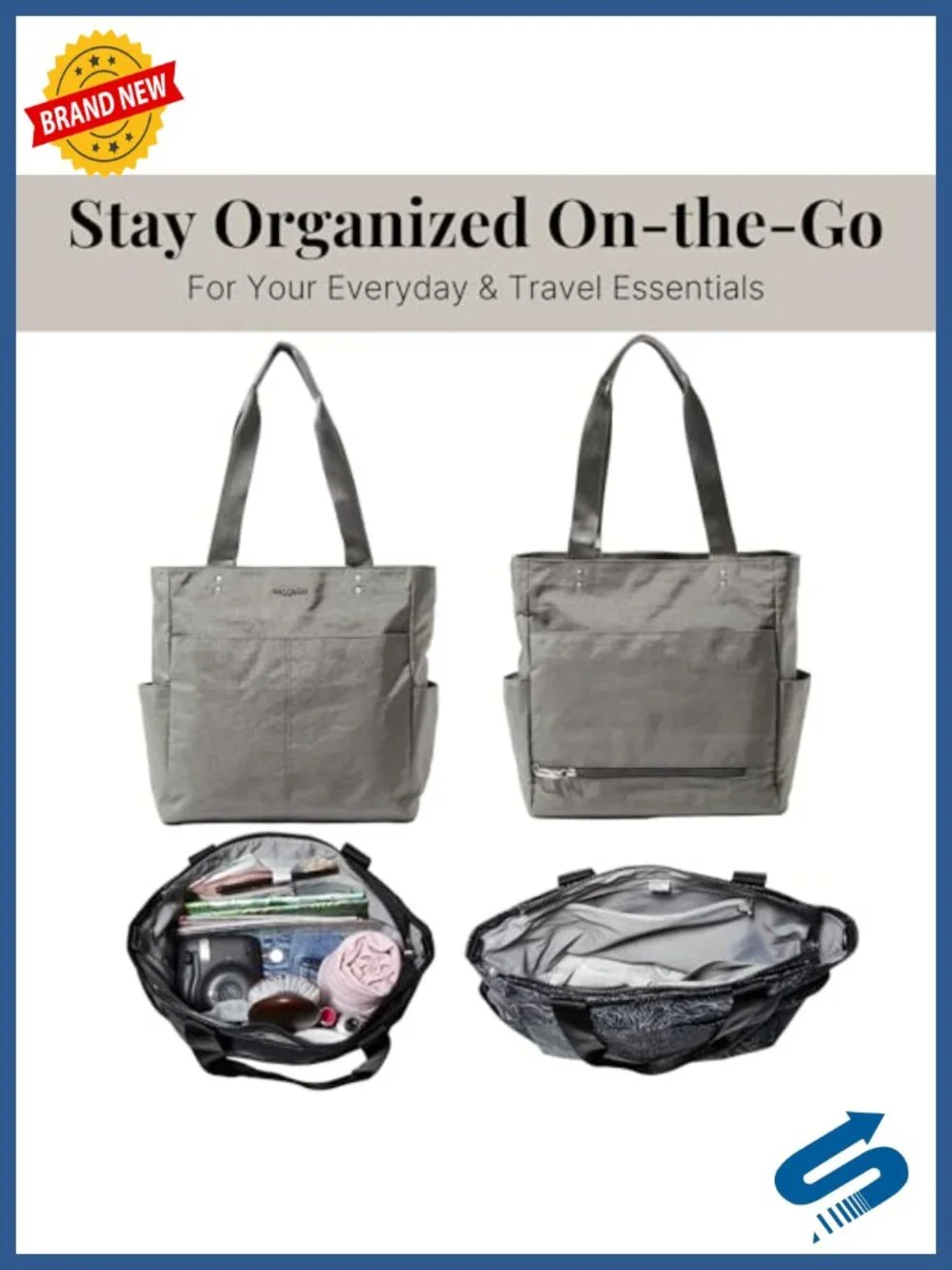 Lightweight Nylon Tote with Luggage Sleeve, Washable Travel Bag